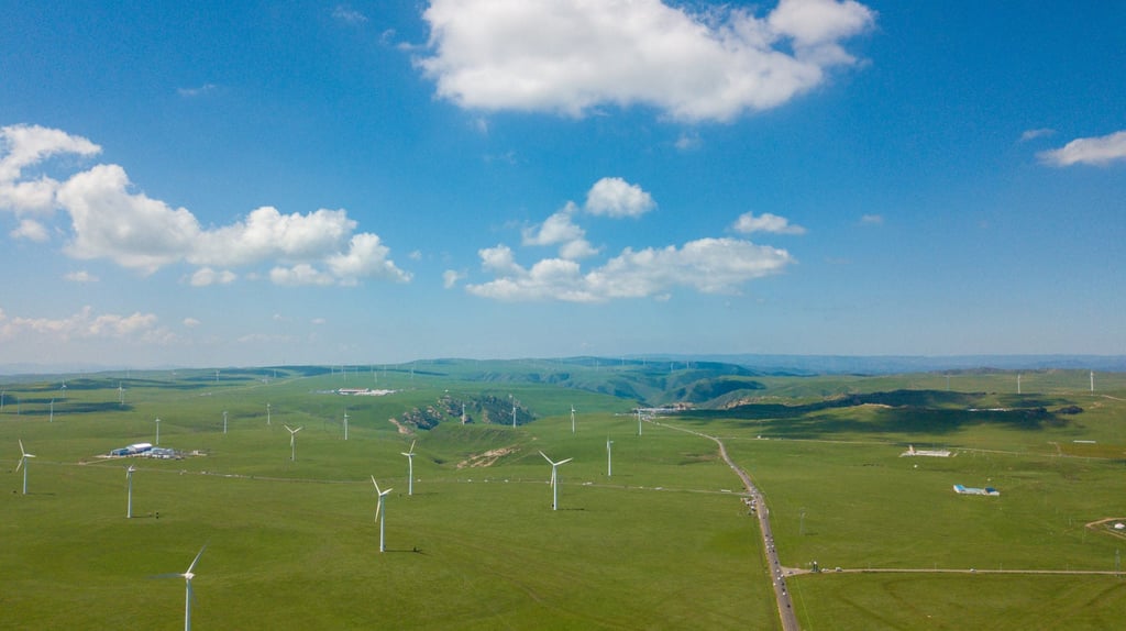 An aerial photo shows a wind power base in the city of Ulanqab, in China’s Inner Mongolia autonomous region. Photo: Xinhua An aerial photo shows a wind power base in the city of Ulanqab, in China’s Inner Mongolia autonomous region. Photo: Xinhua