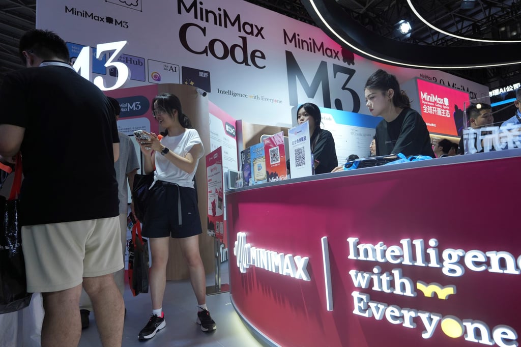 The booth of Chinese AI model company MiniMax seen at the World AI Conference in Shanghai on July 17, 2026. Photo: AP The booth of Chinese AI model company MiniMax seen at the World AI Conference in Shanghai on July 17, 2026. Photo: AP