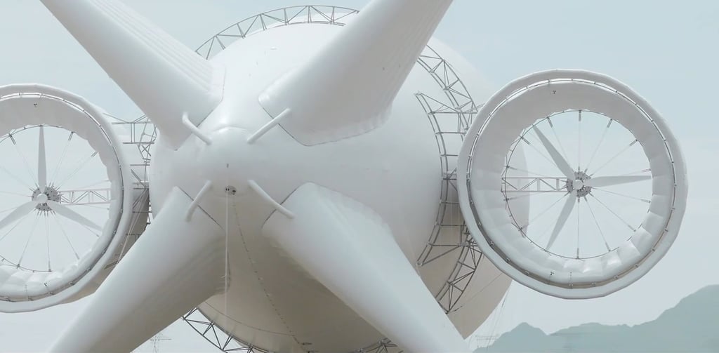 The craft, roughly the length of a Boeing 747, is filled with helium and harnesses winds at a high altitude to generate electricity. Photo: CCTV The craft, roughly the length of a Boeing 747, is filled with helium and harnesses winds at a high altitude to generate electricity. Photo: CCTV
